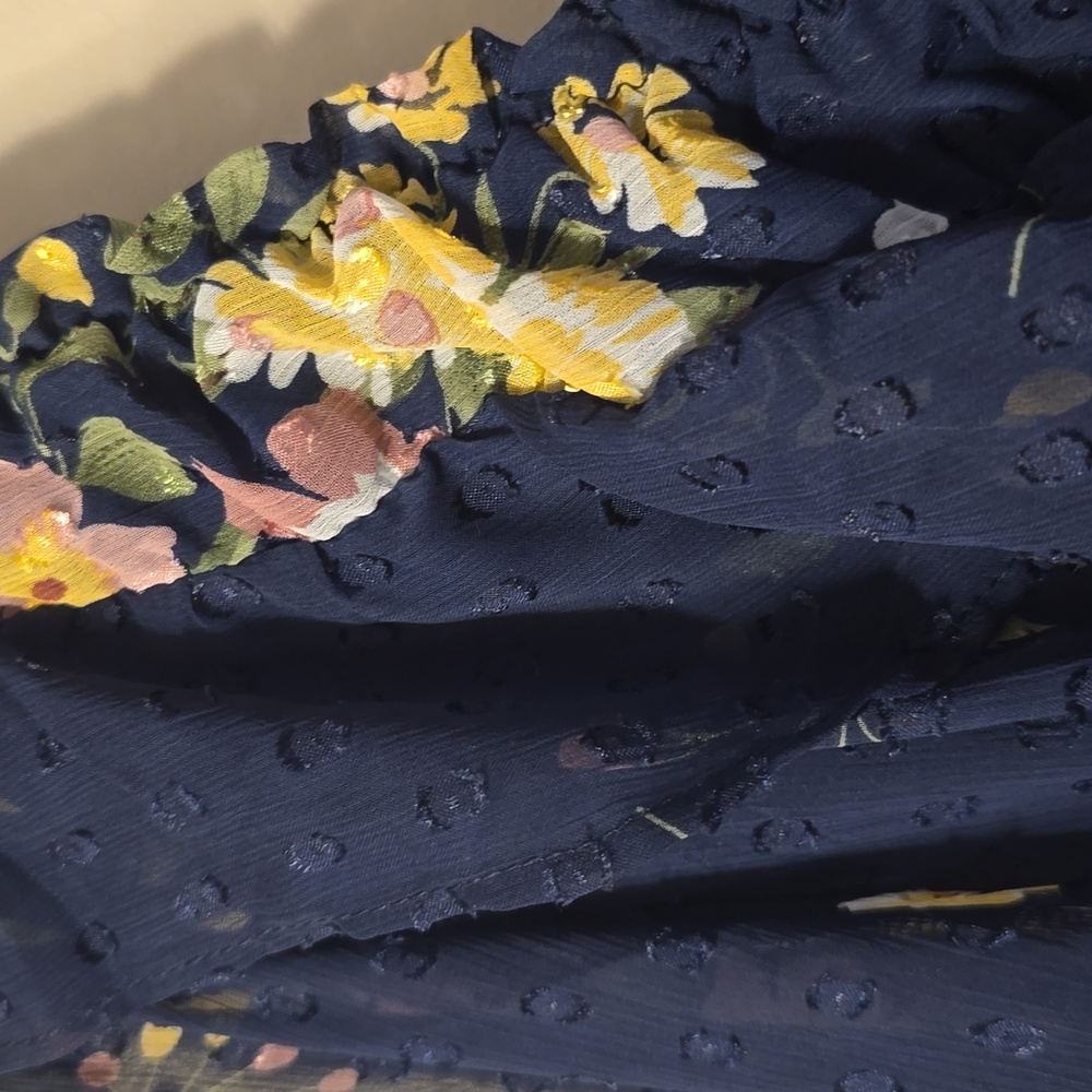 Premier Amour Navy long sleeve lined maxi dress. Front and back deep v neck line - Picture 4 of 8